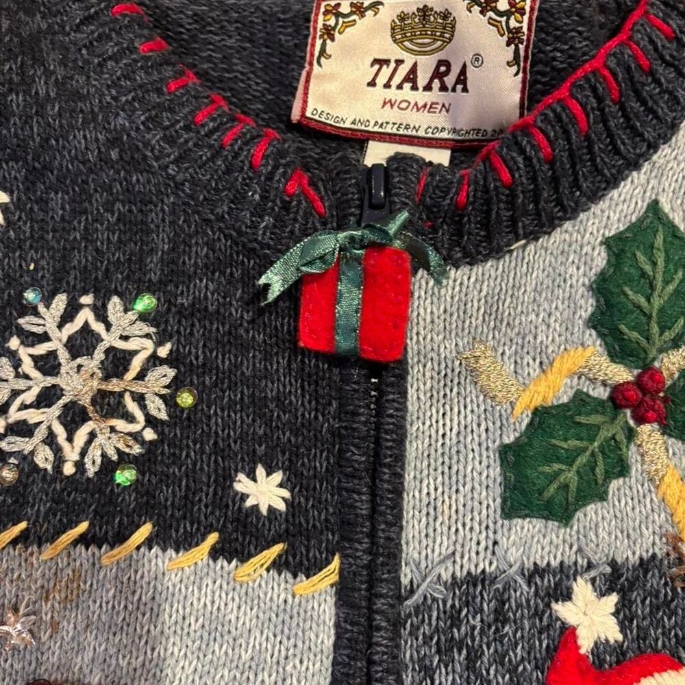 Christmas Patchwork Zip Up Jacket Grannycore - image 4